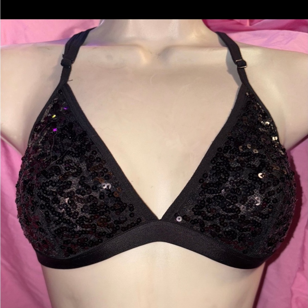 Victoria’s Secret black sequin bling triangle bra size small
